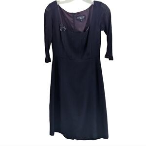 VTG Nanette Lepore Sparkly Black Dress w/Sheer Sleeves & Sequin Flower Sze 8 USA